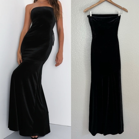 Mesmerizing Elegance Black Velvet Strapless Backless Maxi Dress - Picture 1 of 9